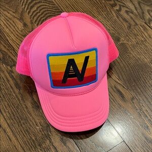 Aviator Nation Pink Trucker Hat with Rainbow Patch
